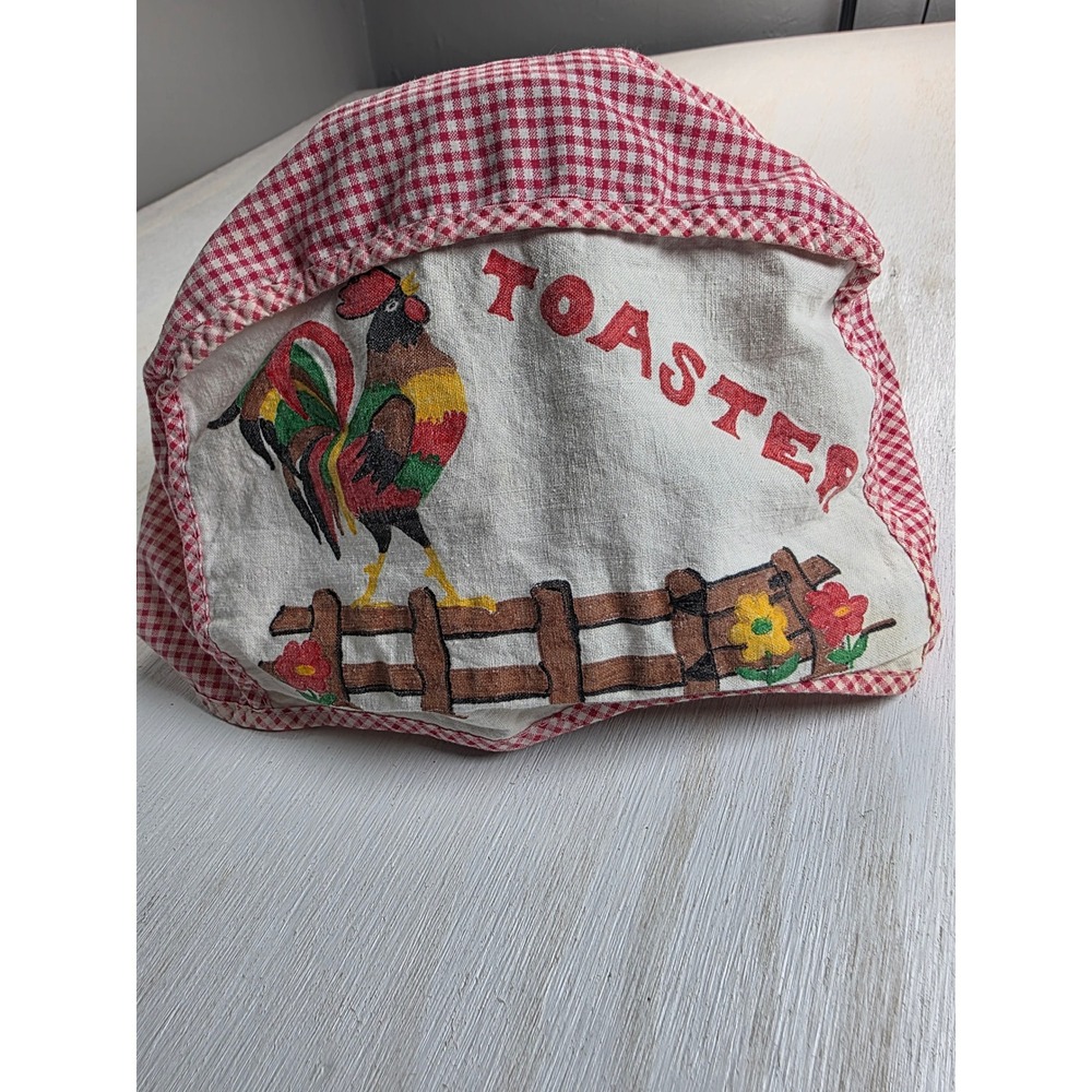Vintage Rooster Toaster Cover Red Gingham Plaid Farmhouse Cottagecore Kitchen